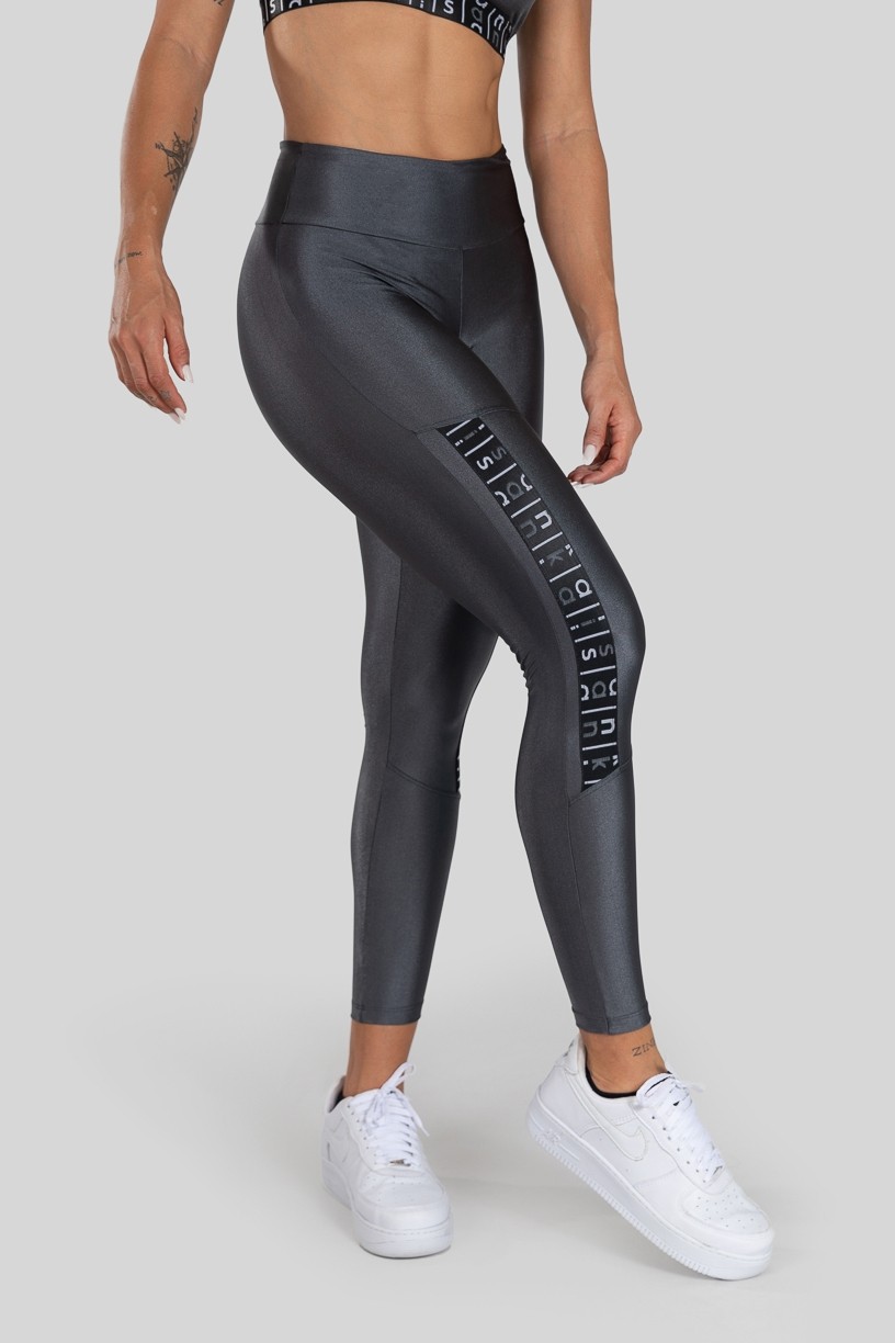 Calça Legging com Elástico na Coxa (Cinza / Preto) | Ref: K3154-E