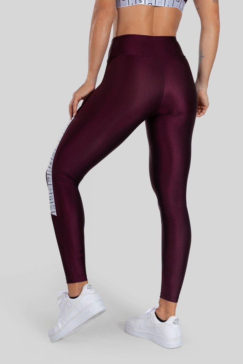 Calça Legging com Elástico na Coxa (Vinho / Branco) | Ref: K3154-D