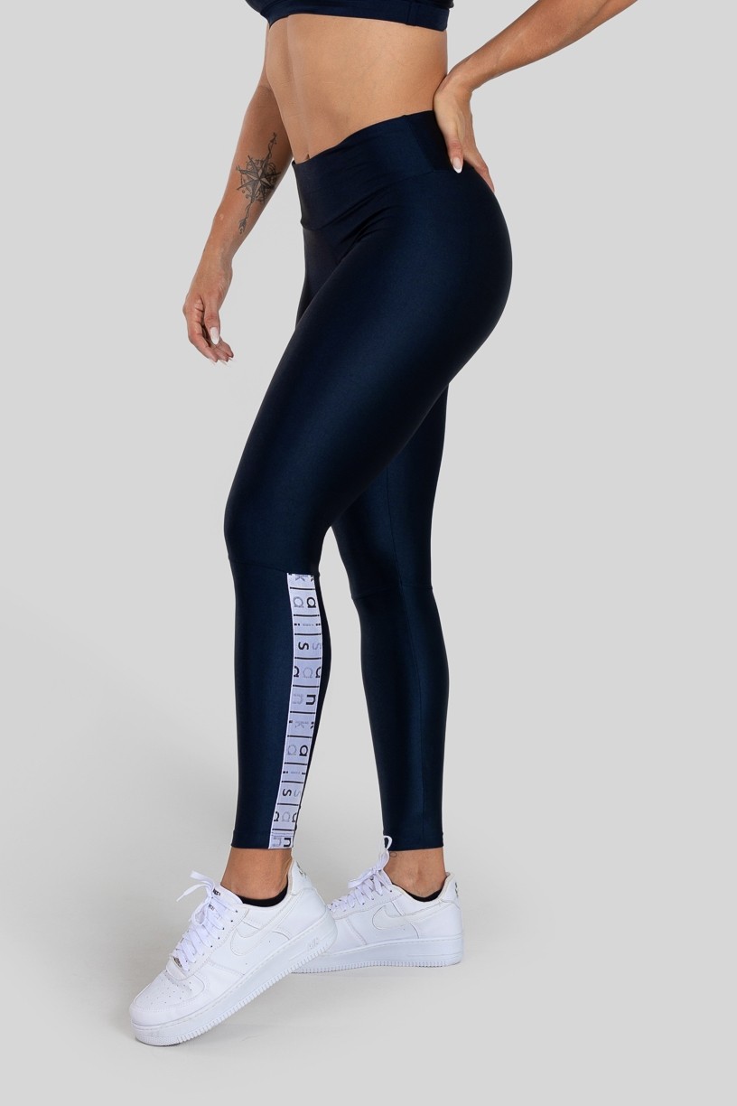 Calça Legging com Elástico na Perna (Azul Marinho / Branco) | Ref: K3140-D