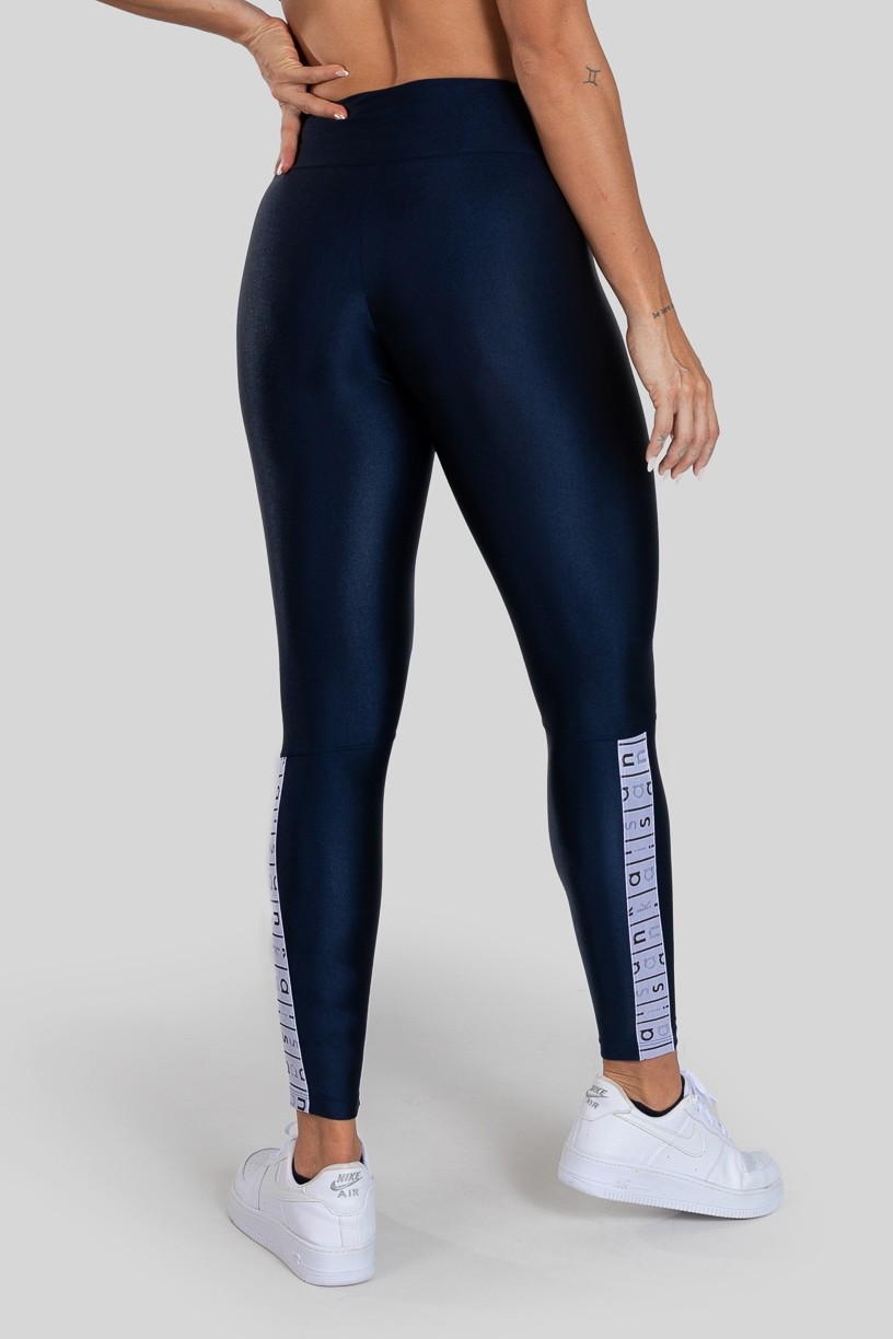 Calça Legging com Elástico na Perna (Azul Marinho / Branco) | Ref: K3140-D