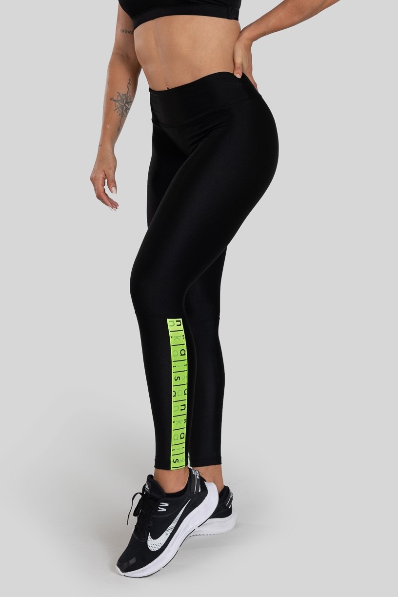 Calça Legging com Elástico na Perna (Preto / Amarelo) | Ref: K3140-C 