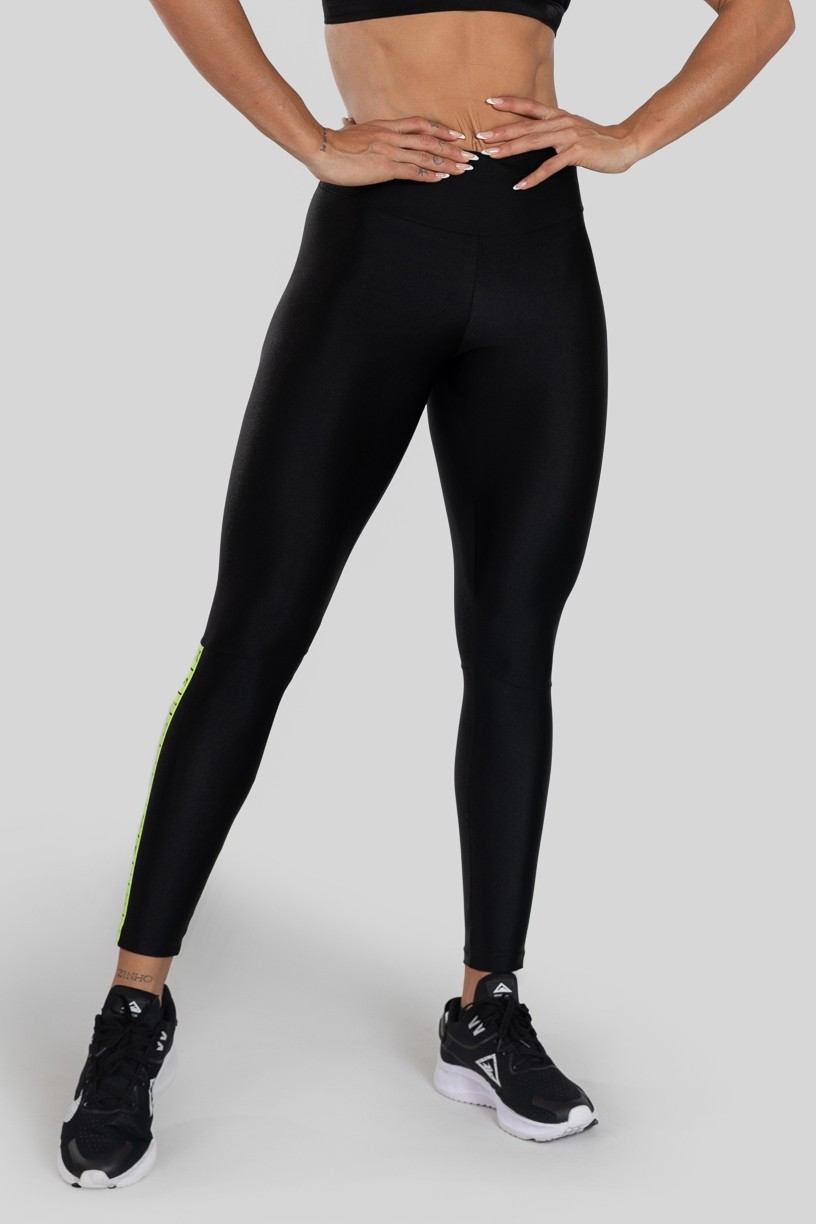 Calça Legging com Elástico na Perna (Preto / Amarelo) | Ref: K3140-C 