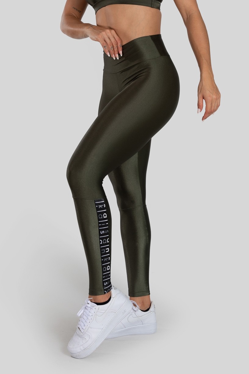 Calça Legging com Elástico na Perna (Verde Militar / Preto) | Ref: K3140-B