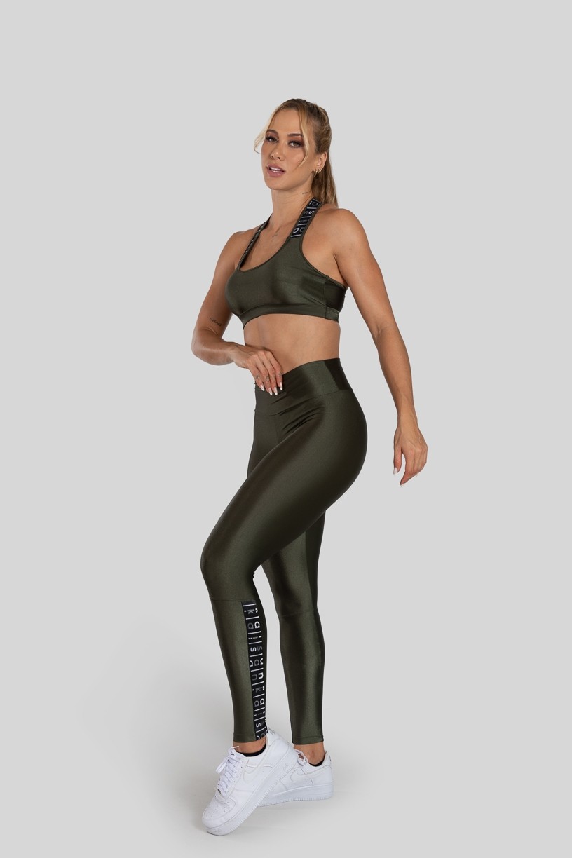 Calça Legging com Elástico na Perna (Verde Militar / Preto) | Ref: K3140-B