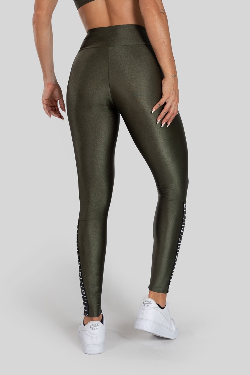 Calça Legging com Elástico na Perna (Verde Militar / Preto) | Ref: K3140-B