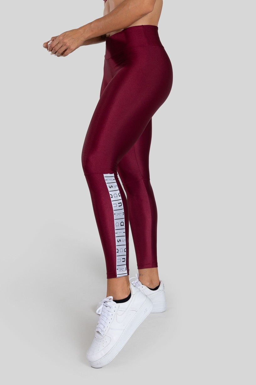 Calça Legging com Elástico na Perna (Vinho / Branco) | Ref: K3140-E