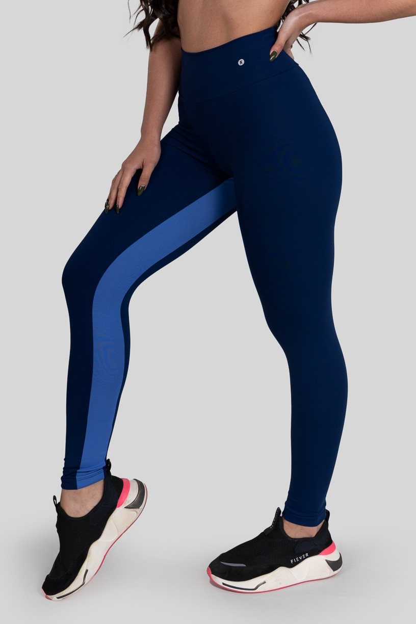 Calça Legging com Faixa Entrepernas (Azul Marinho / Azul) | Ref: K3162-C