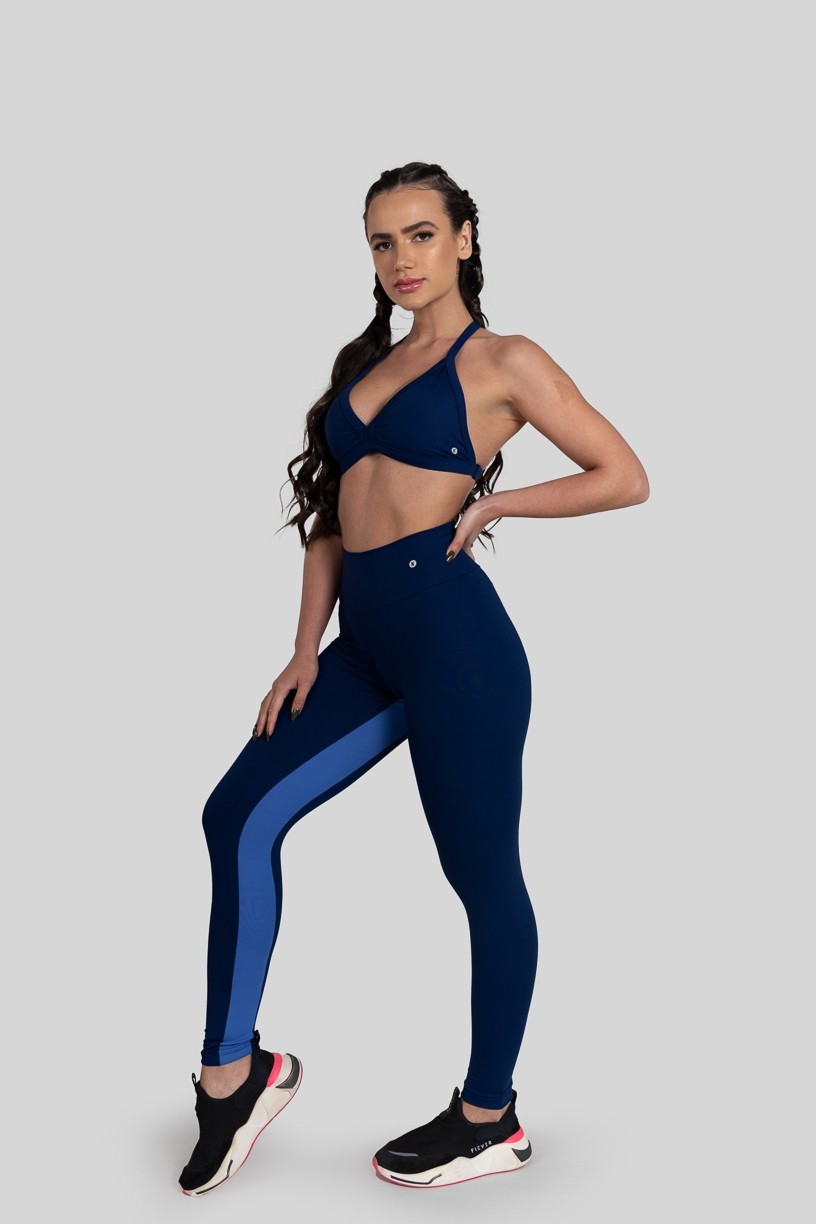 Calça Legging com Faixa Entrepernas (Azul Marinho / Azul) | Ref: K3162-C