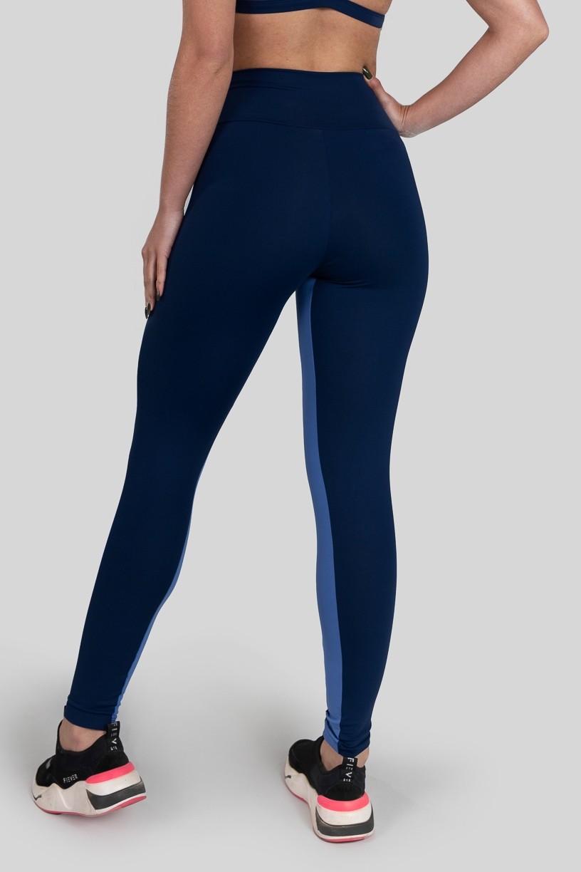 Calça Legging com Faixa Entrepernas (Azul Marinho / Azul) | Ref: K3162-C
