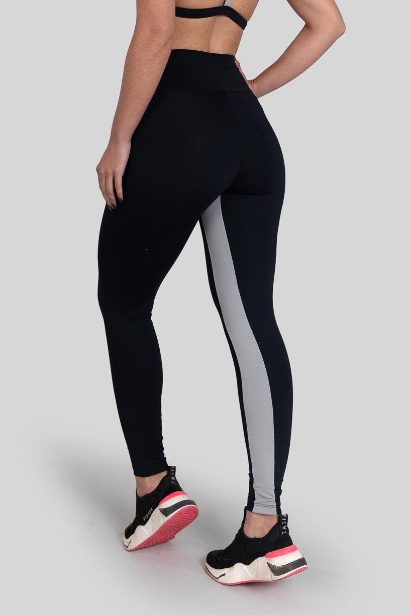 Calça Legging com Faixa Entrepernas (Preto / Cinza) | Ref: K3162-B
