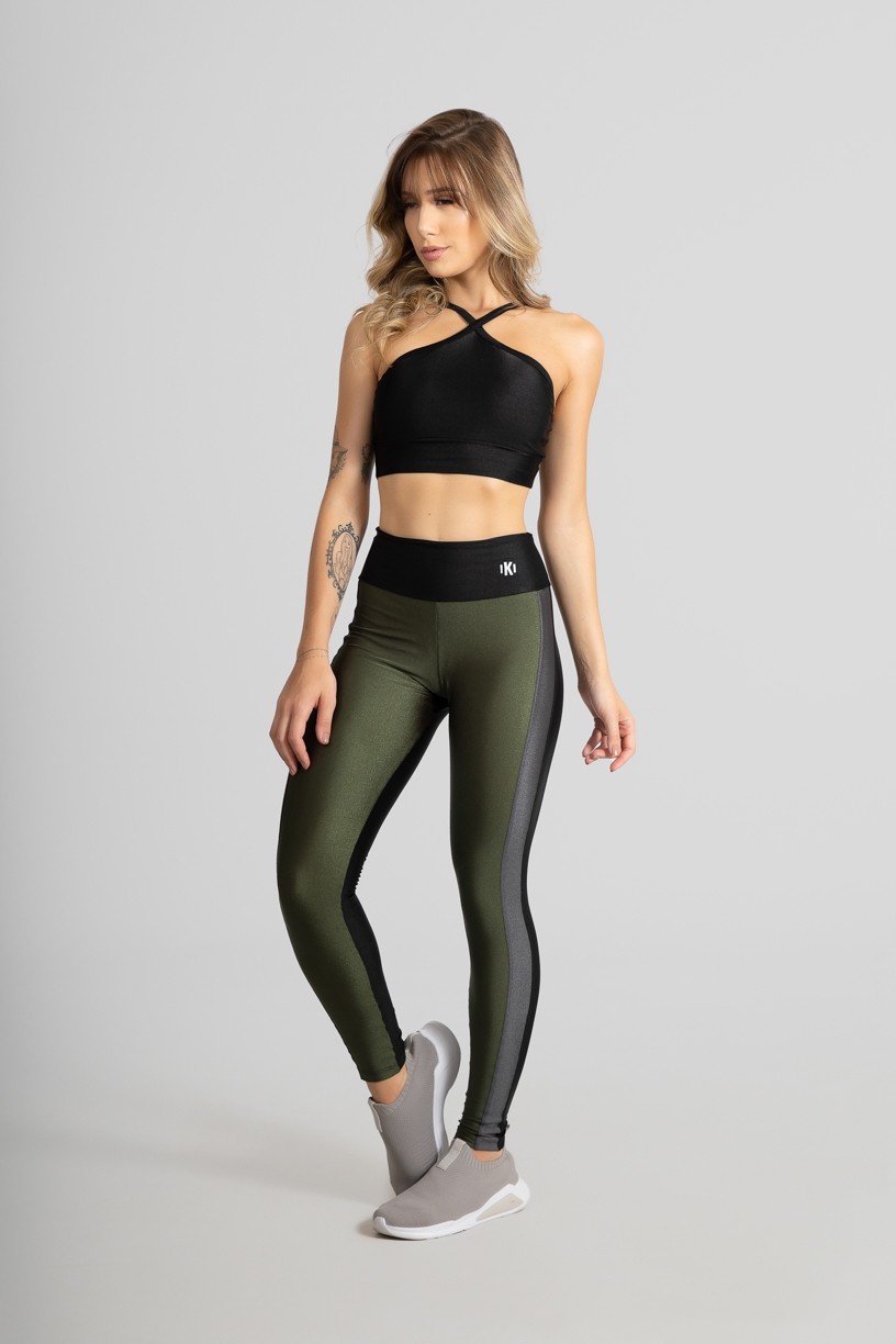 Calça Legging com Faixa Frontal (Preto / Verde Militar / Cinza) | Ref: GO464-B