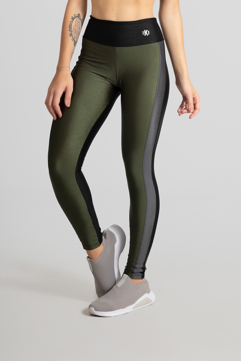 Calça Legging com Faixa Frontal (Preto / Verde Militar / Cinza) | Ref: GO464-B