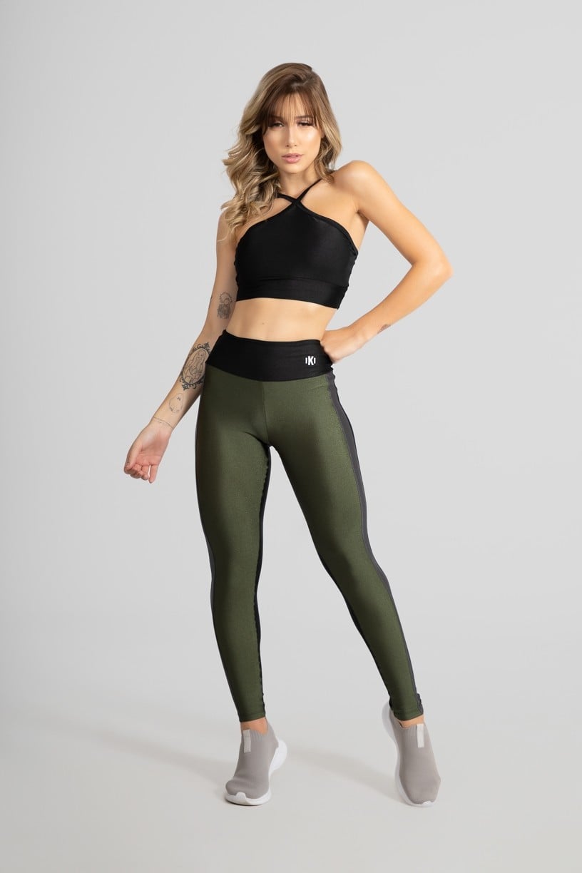 Calça Legging com Faixa Frontal (Preto / Verde Militar / Cinza) | Ref: GO464-B