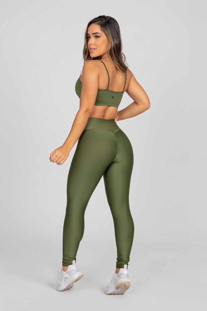 Calça Legging com Franzido Bumbum Up (Verde Militar) | Ref: K2879-E