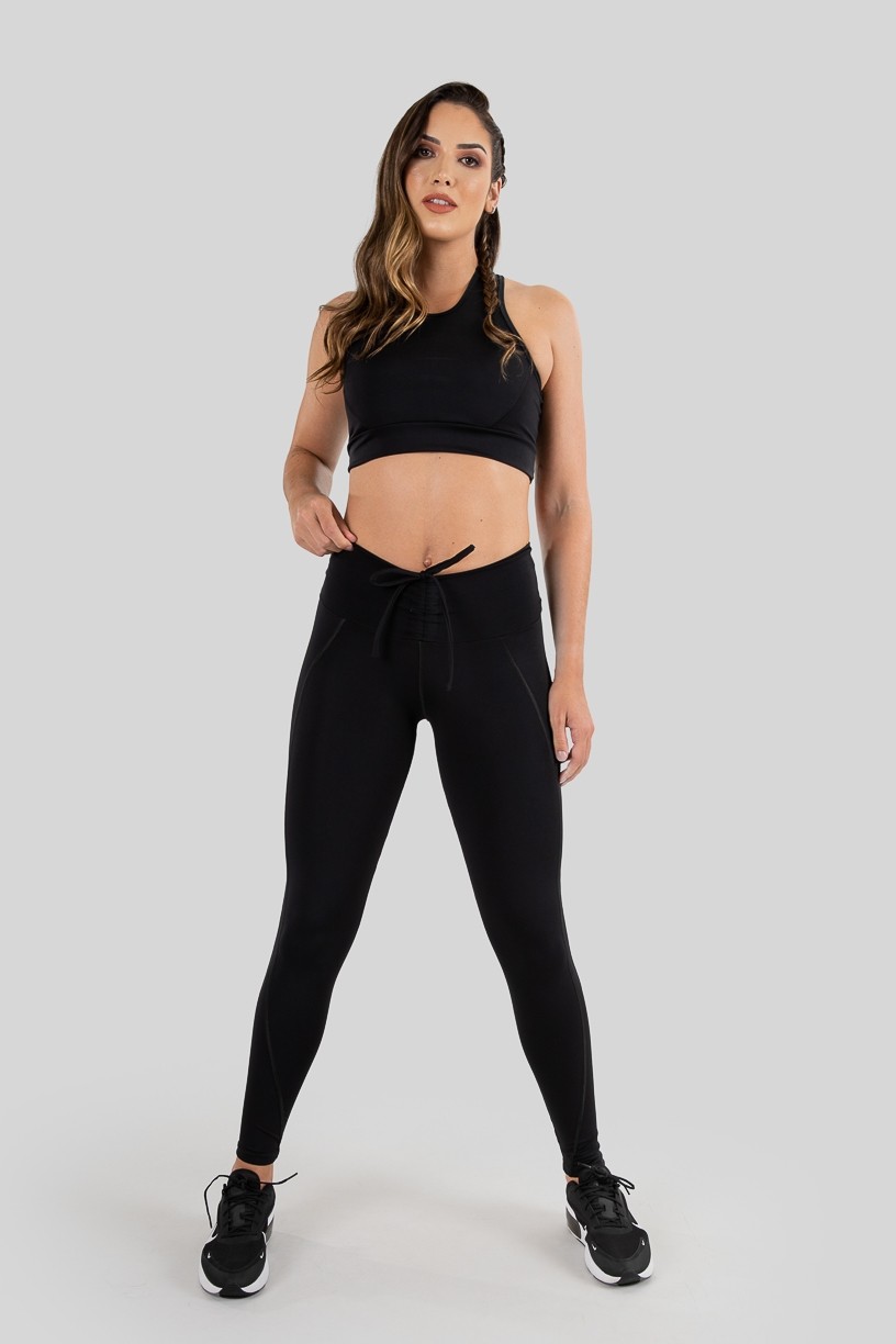 Calça Legging com Pesponto e Cadarço (Preto) | Ref: P01-7-A