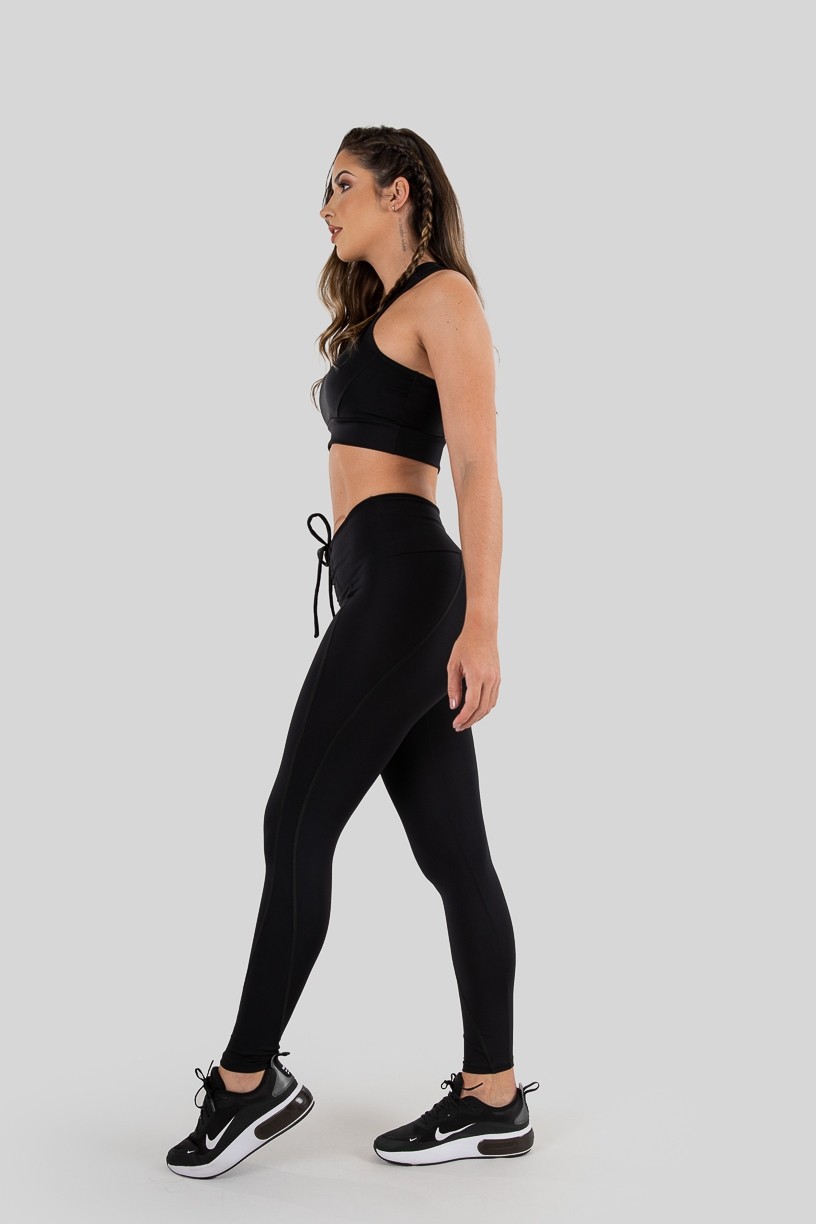 Calça Legging com Pesponto e Cadarço (Preto) | Ref: P01-7-A