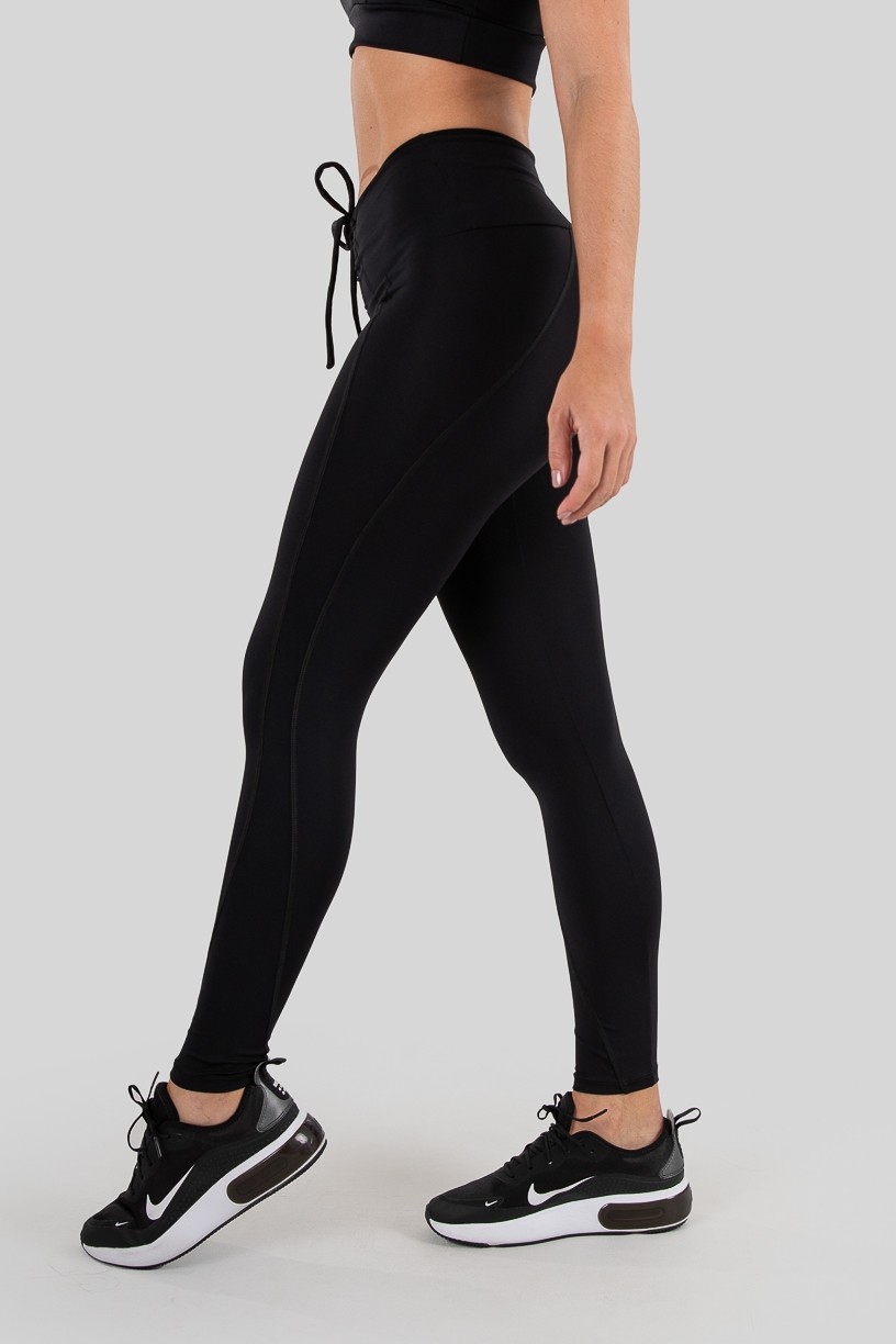 Calça Legging com Pesponto e Cadarço (Preto) | Ref: P01-7-A