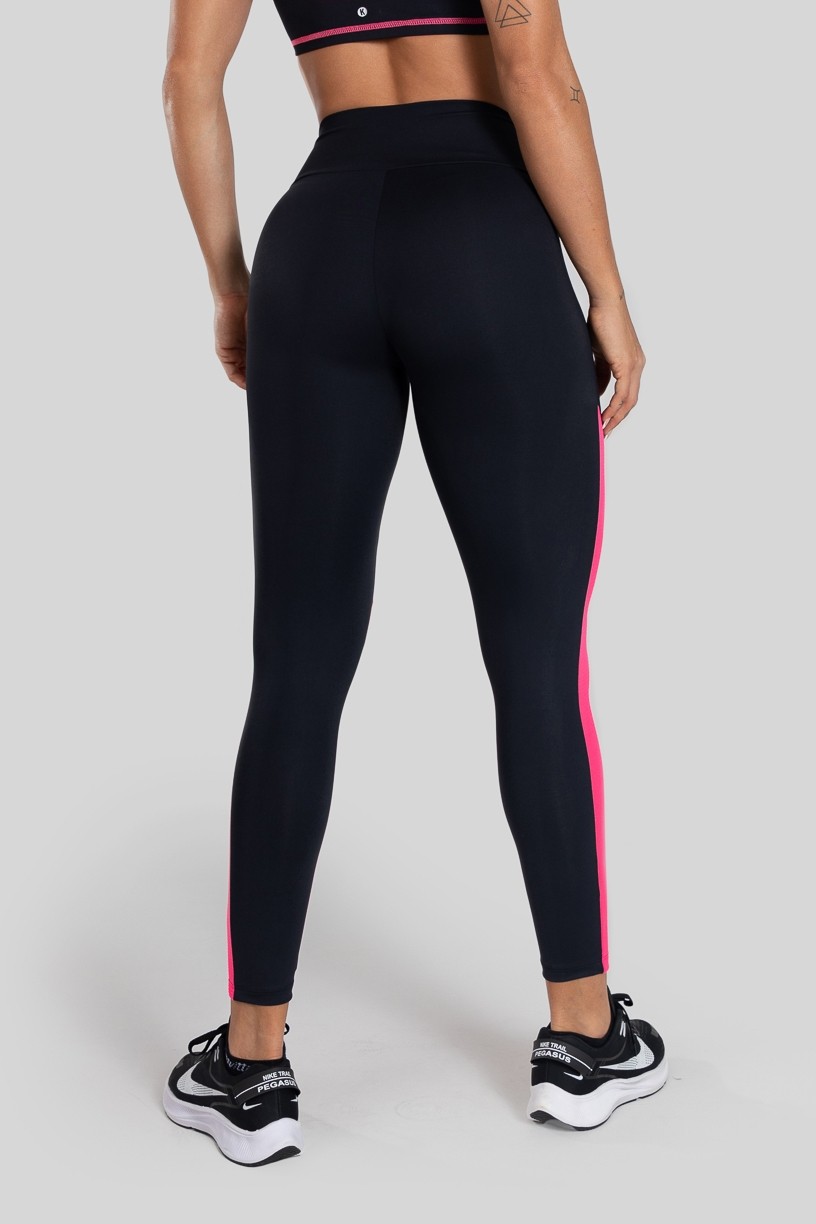 Calça Legging com Recorte Bicolor (Preto / Rosa) | Ref: K3128-B