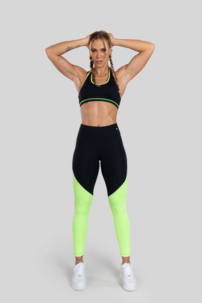 Calça Legging com Recorte Bicolor (Preto / Verde) | Ref: K3128-A 