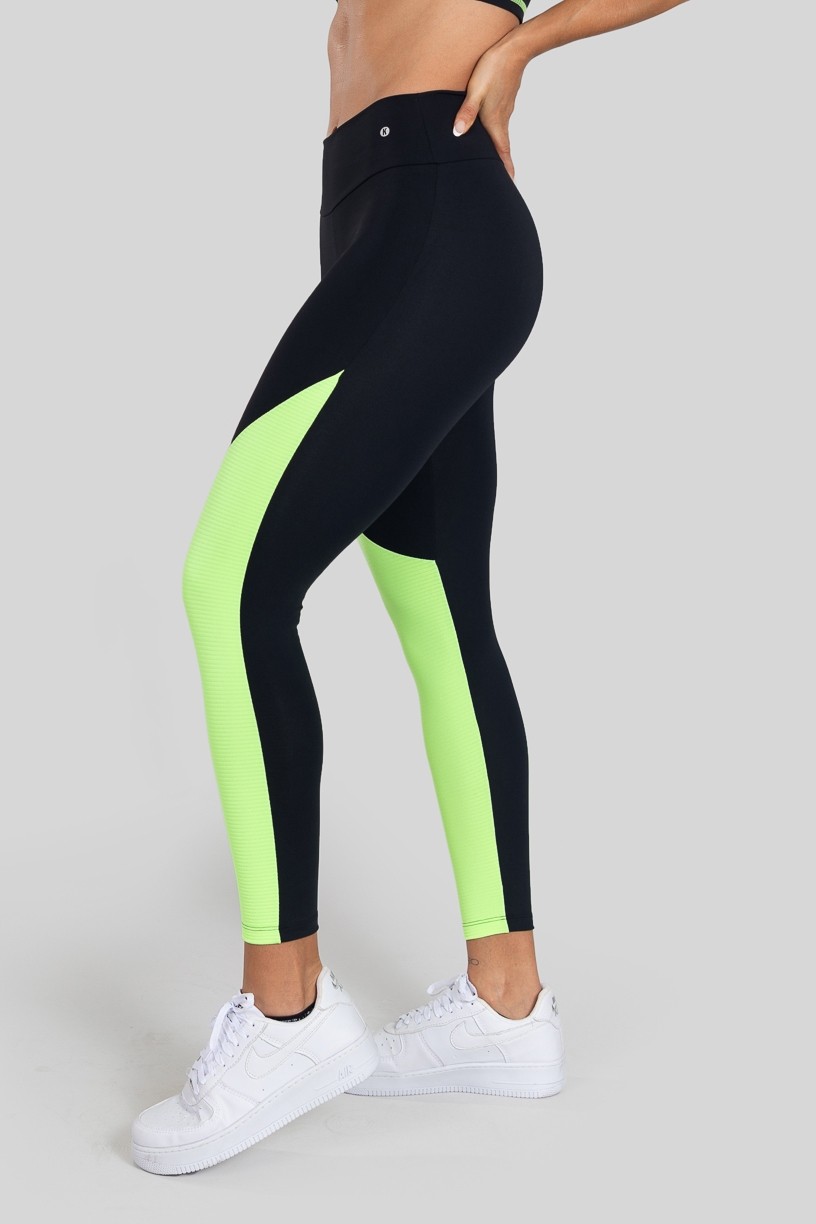 Calça Legging com Recorte Bicolor (Preto / Verde) | Ref: K3128-A 
