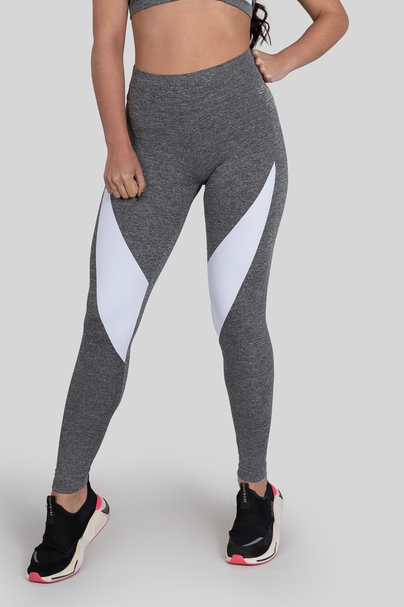 Calça Legging com Recorte (Cinza / Branco) | Ref: K3153-B 