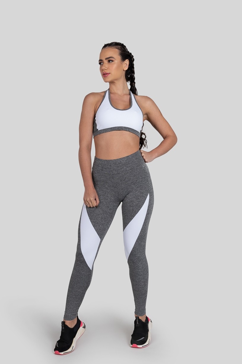 Calça Legging com Recorte (Cinza / Branco) | Ref: K3153-B 