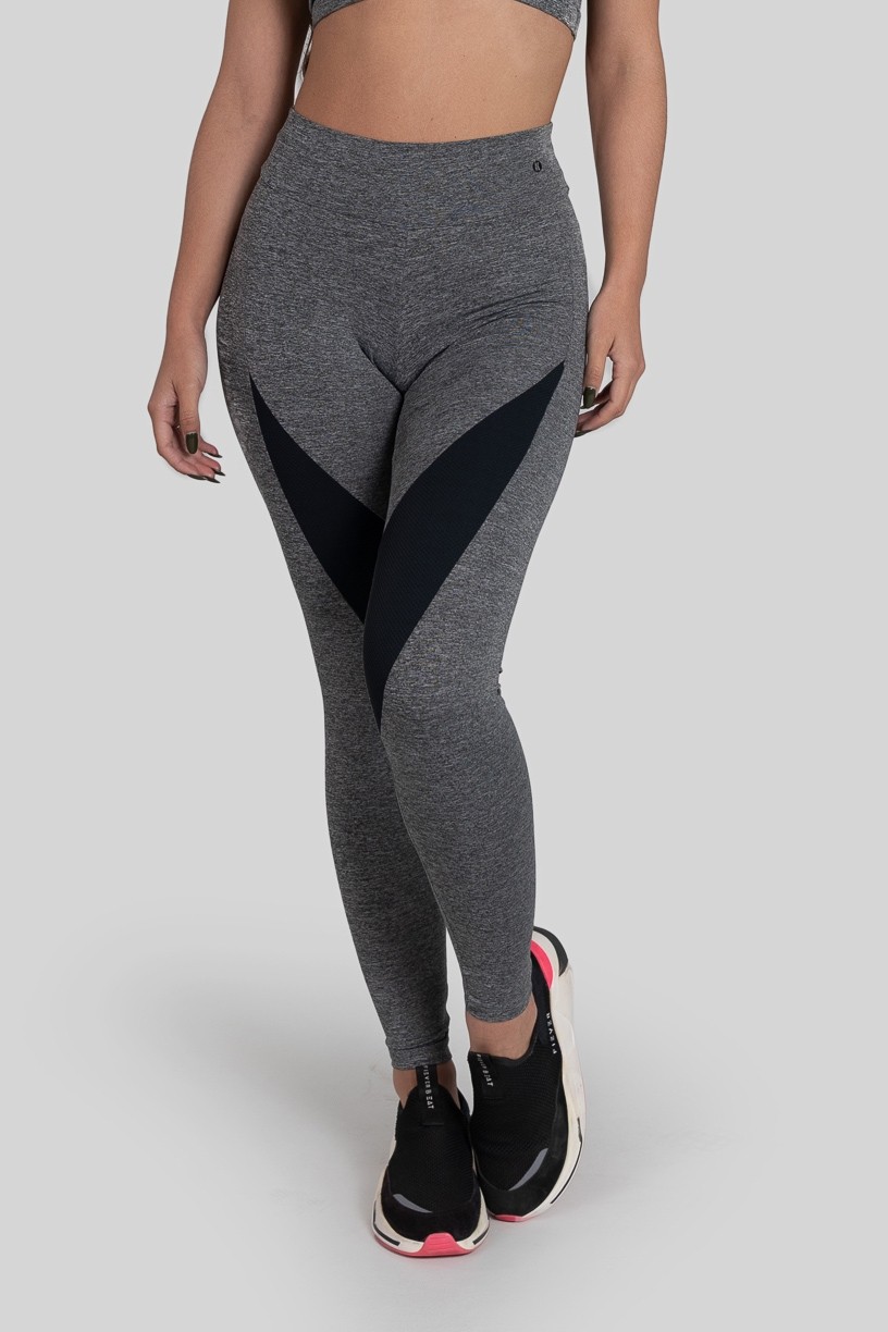 Calça Legging com Recorte (Cinza / Preto) | Ref: K3153-A