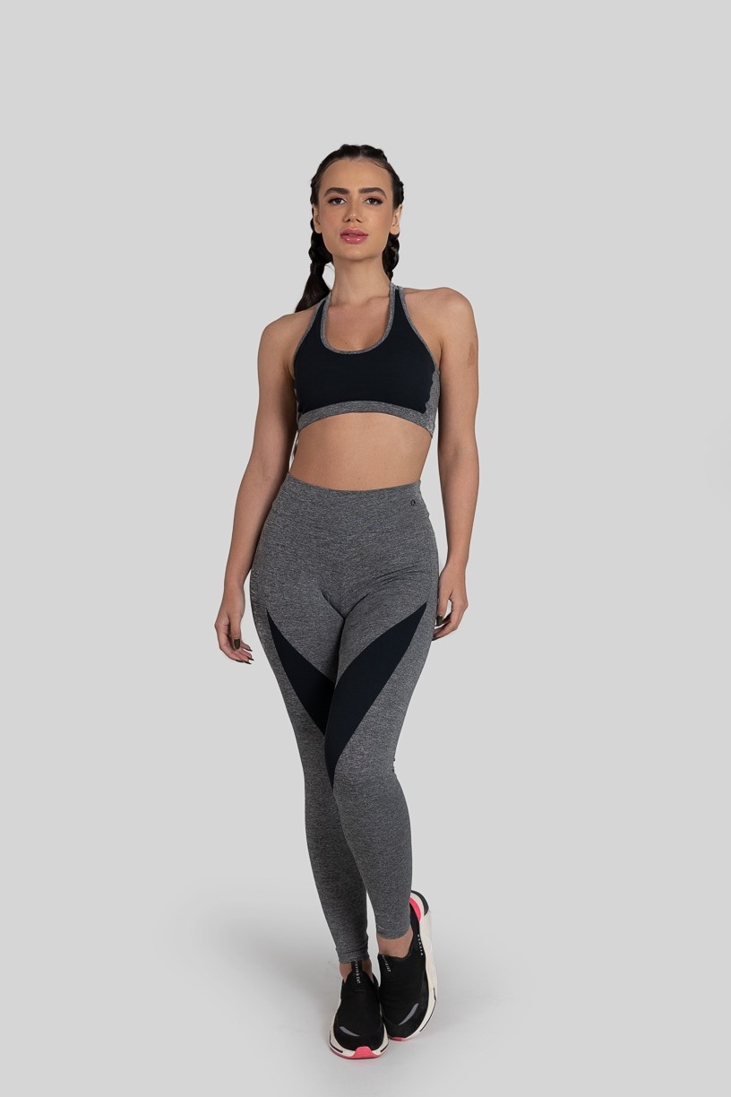 Calça Legging com Recorte (Cinza / Preto) | Ref: K3153-A