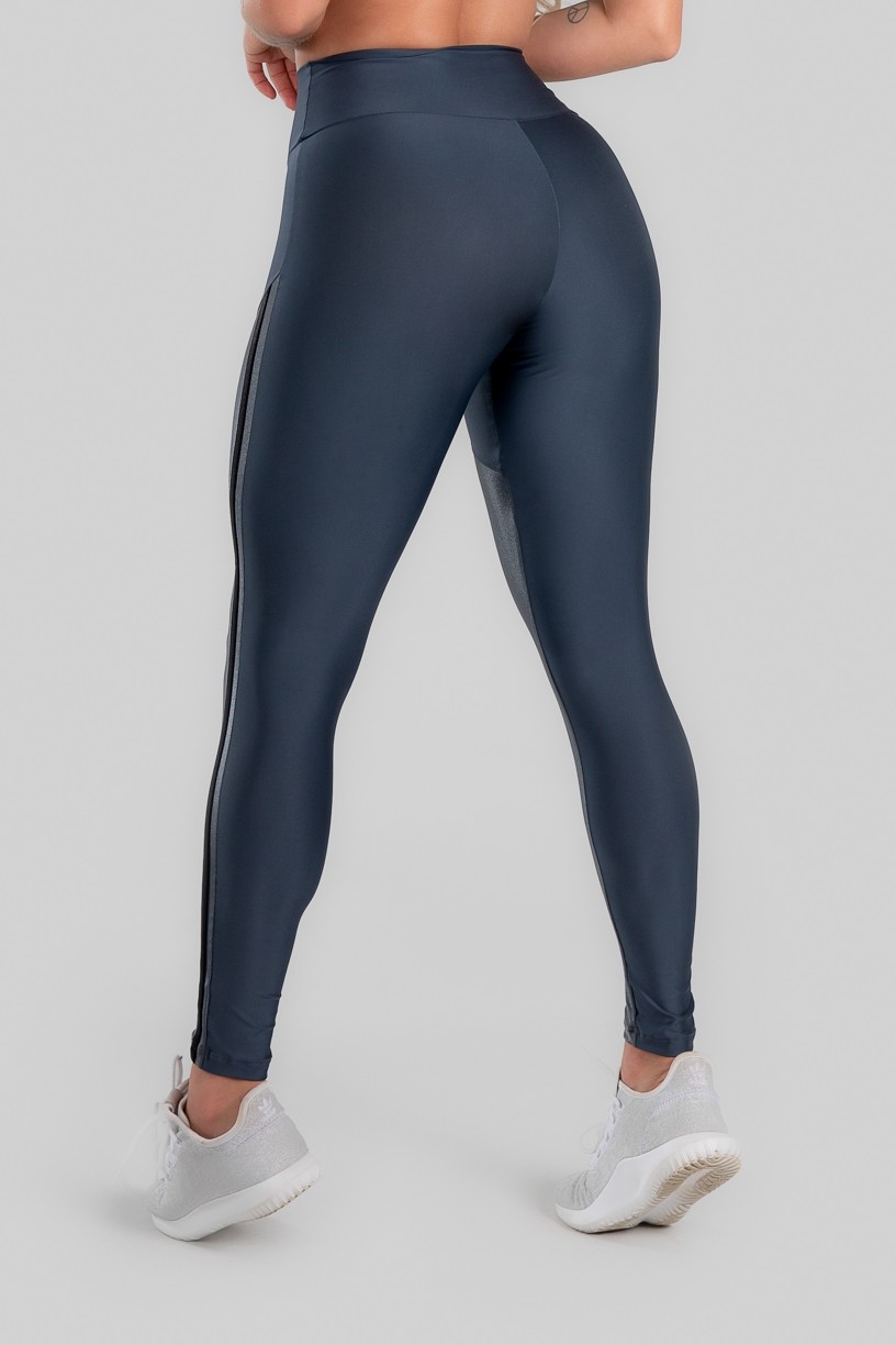 Calça Legging com Recorte Cirrê e Chapado (Chumbo / Preto) | Ref: K2952-B 