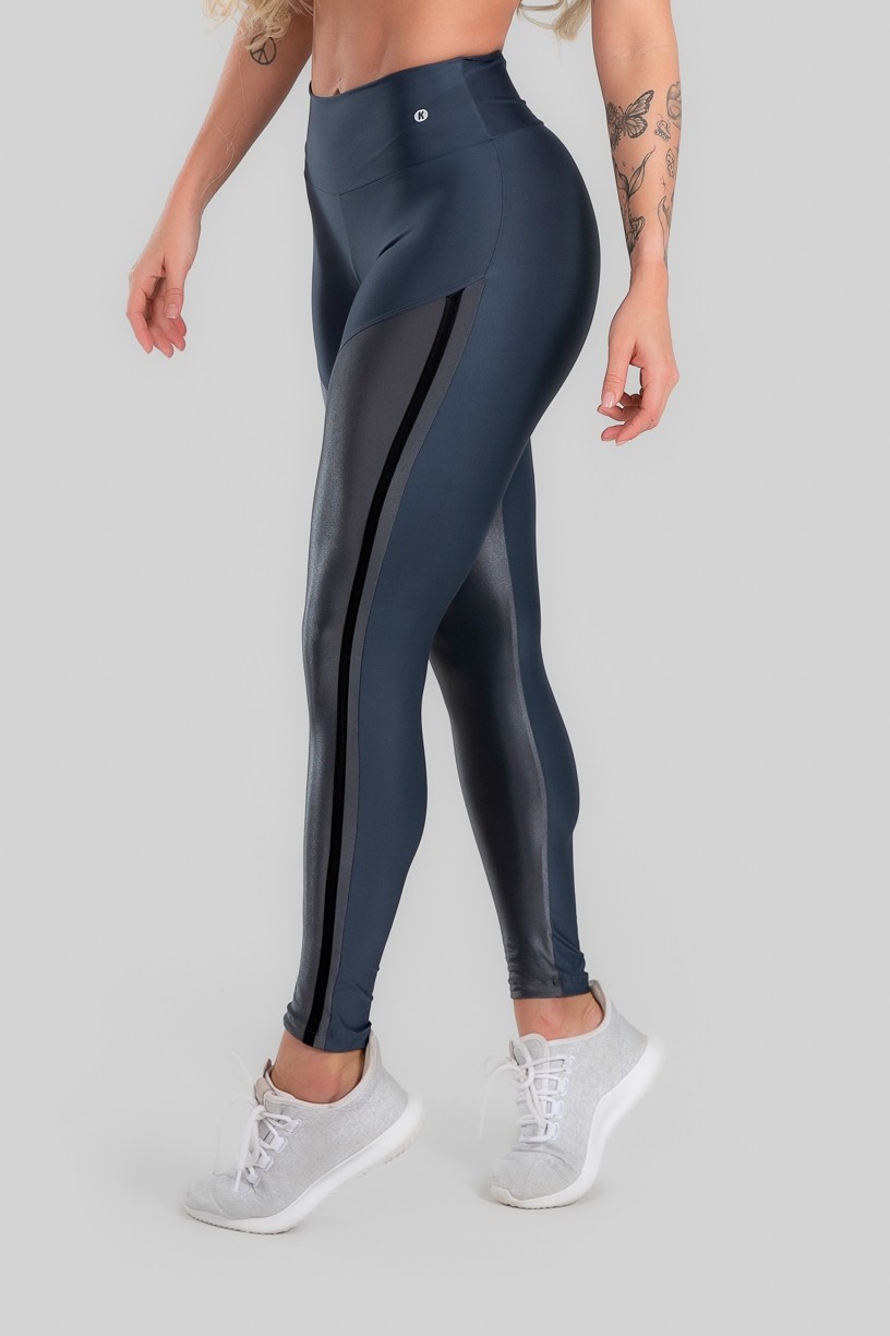 Calça Legging com Recorte Cirrê e Chapado (Chumbo / Preto) | Ref: K2952-B 