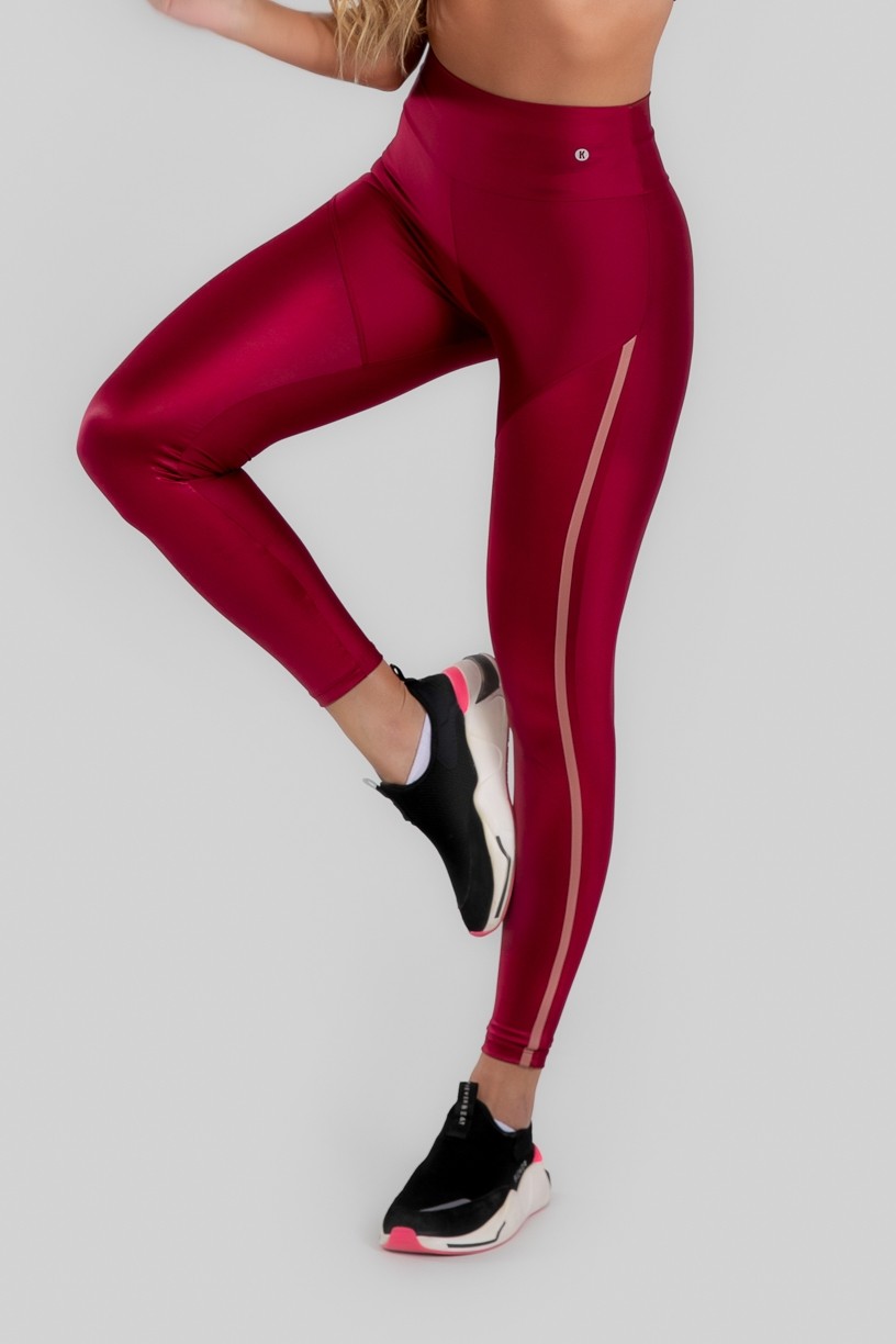 Calça Legging com Recorte Cirrê e Chapado (Vinho / Rosa) | Ref: K2952-D