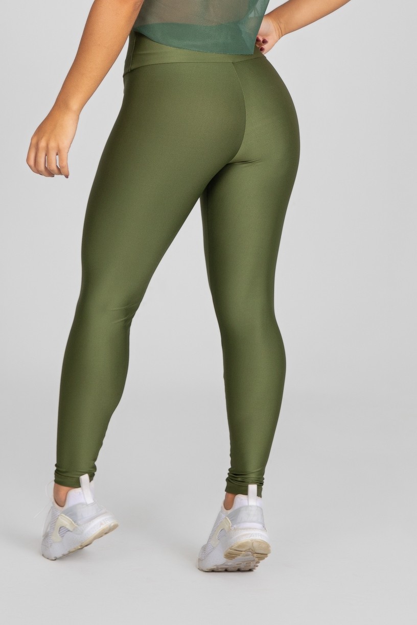 Calça Legging com Recorte Curvo e Pesponto (Verde Militar) | Ref: K2886-E