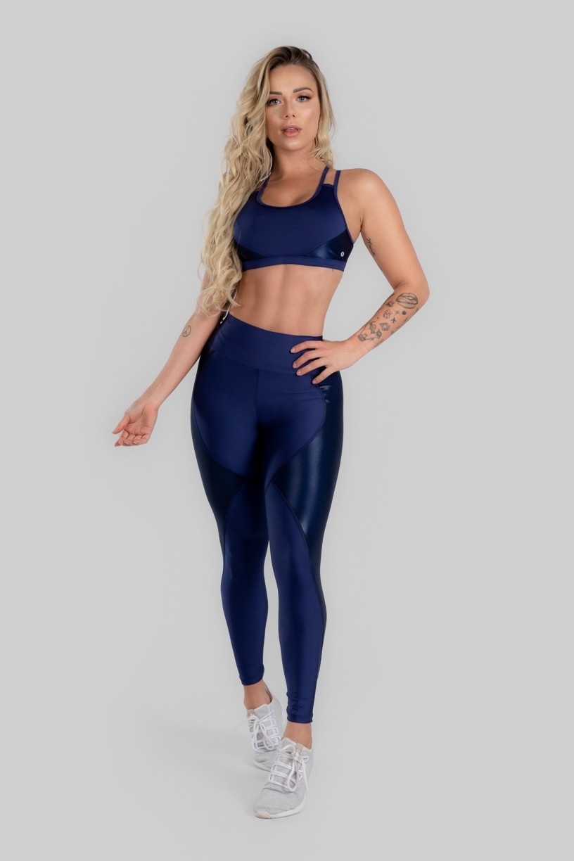 Calça Legging com Recorte de Cirrê Bumbum Up (Azul Marinho) | Ref: K2947-C