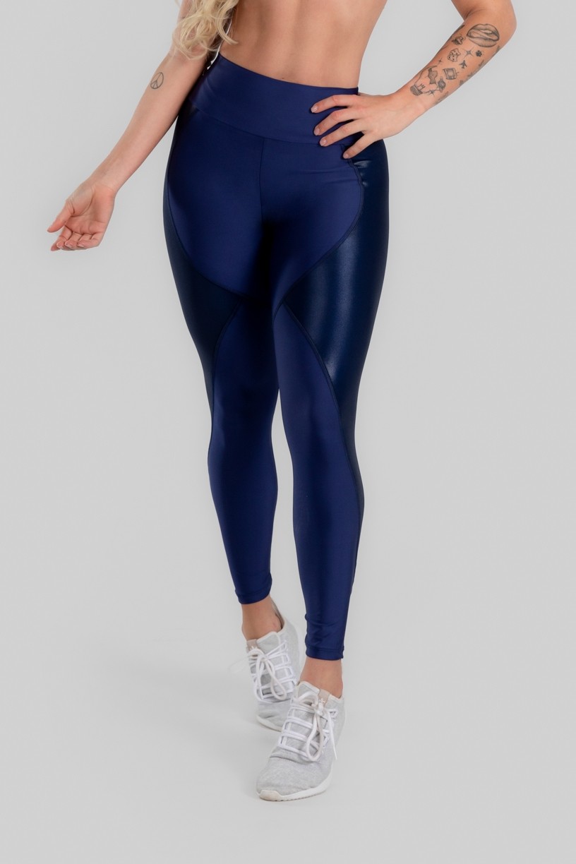 Calça Legging com Recorte de Cirrê Bumbum Up (Azul Marinho) | Ref: K2947-C