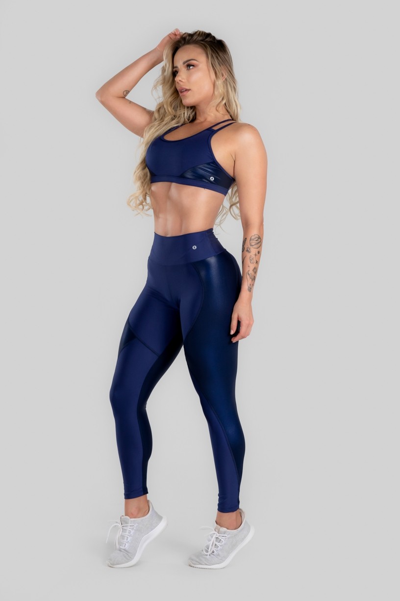 Calça Legging com Recorte de Cirrê Bumbum Up (Azul Marinho) | Ref: K2947-C