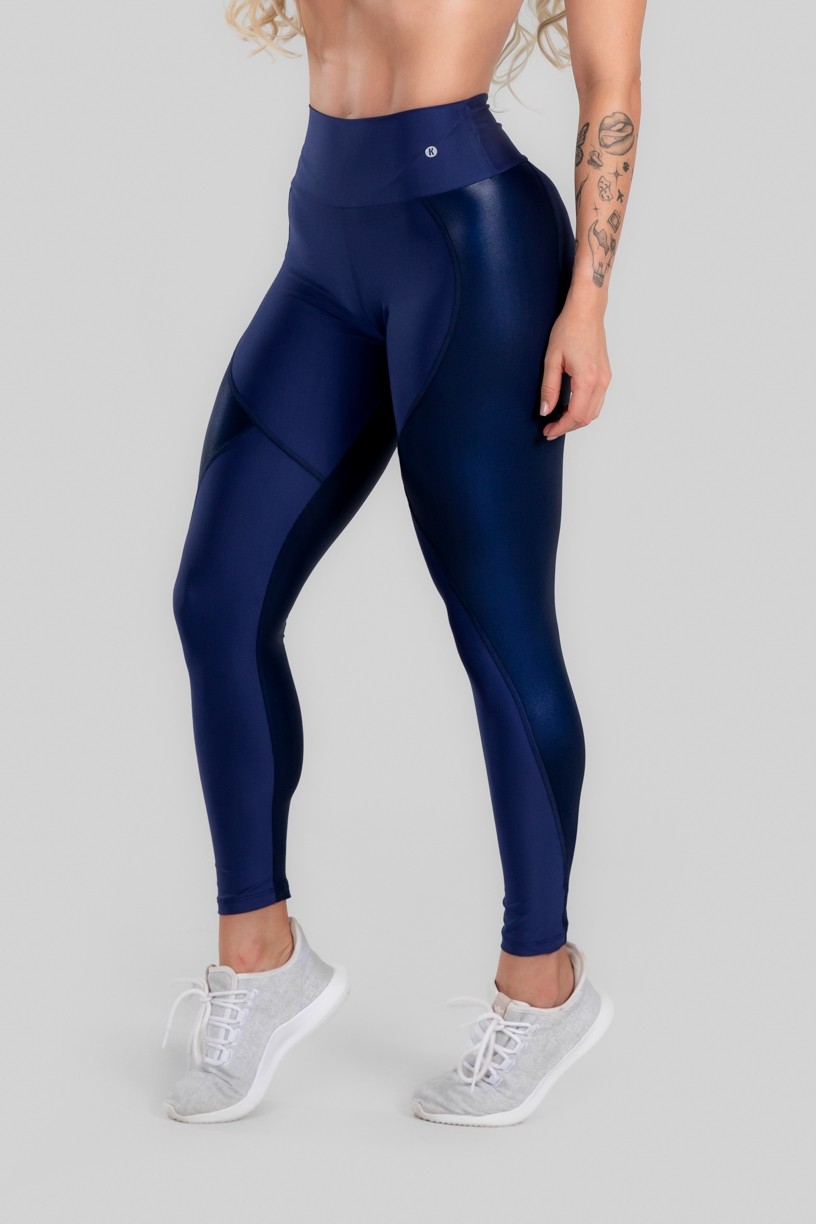 Calça Legging com Recorte de Cirrê Bumbum Up (Azul Marinho) | Ref: K2947-C