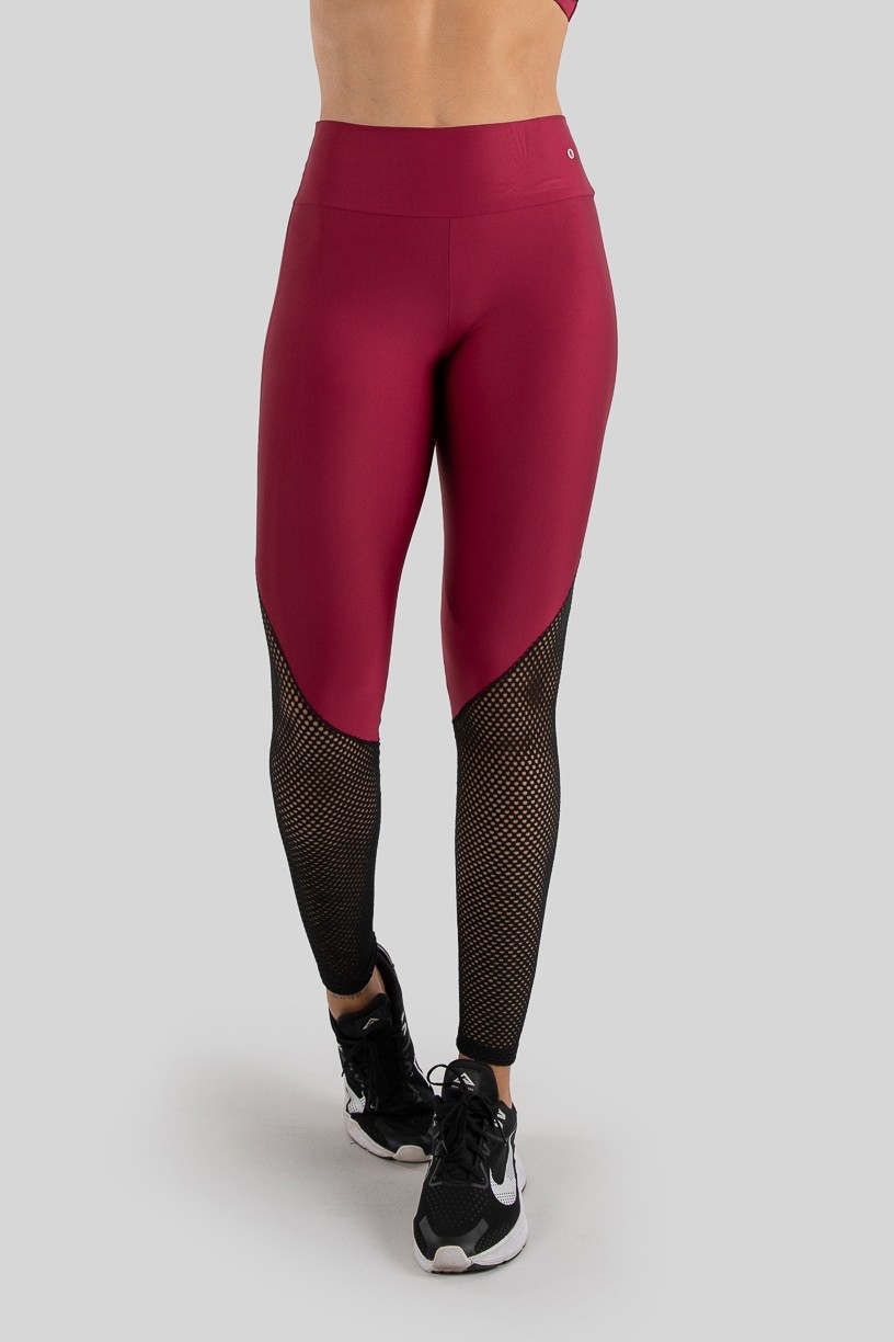 Calça Legging com Recorte de Tela (Vinho  Preto)  Ref K3221-C