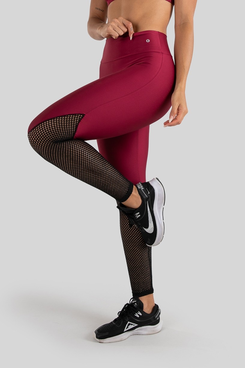 Calça Legging com Recorte de Tela (Vinho  Preto)  Ref K3221-C