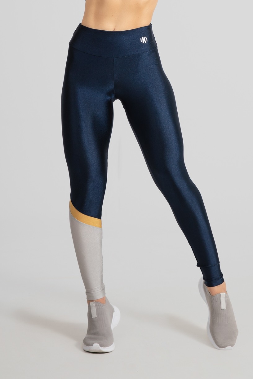 Calça Legging com Recorte Diagonal em uma Perna (Azul Marinho / Prata / Ouro) | Ref: GO474-C