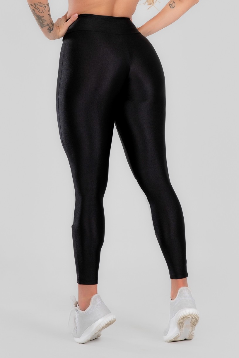 Calça Legging com Recorte Duplo Frontal (Preto / Prata) | Ref: K2963-C