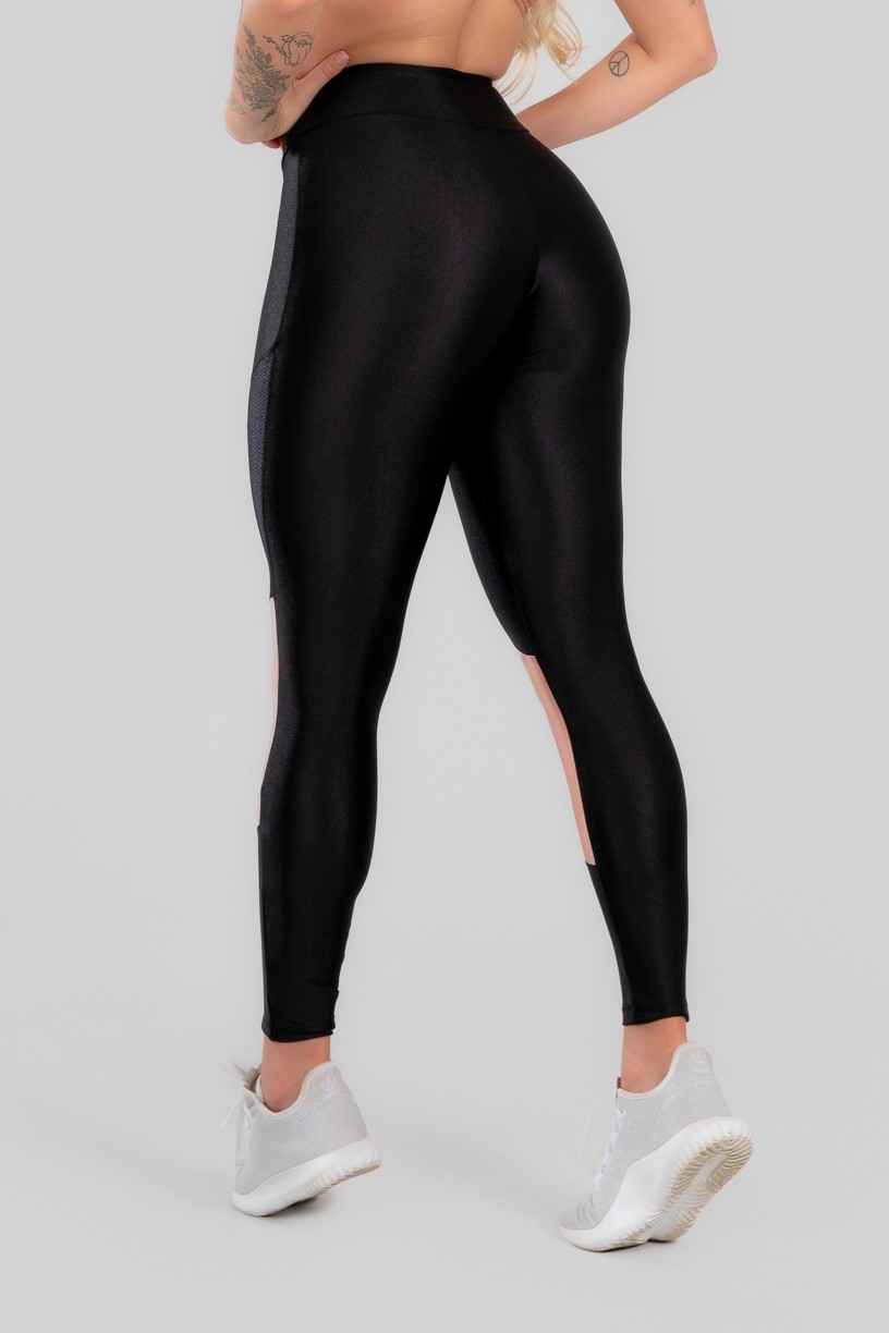 Calça Legging com Recorte Duplo Frontal (Preto / Rosa Claro) | Ref: K2963-B