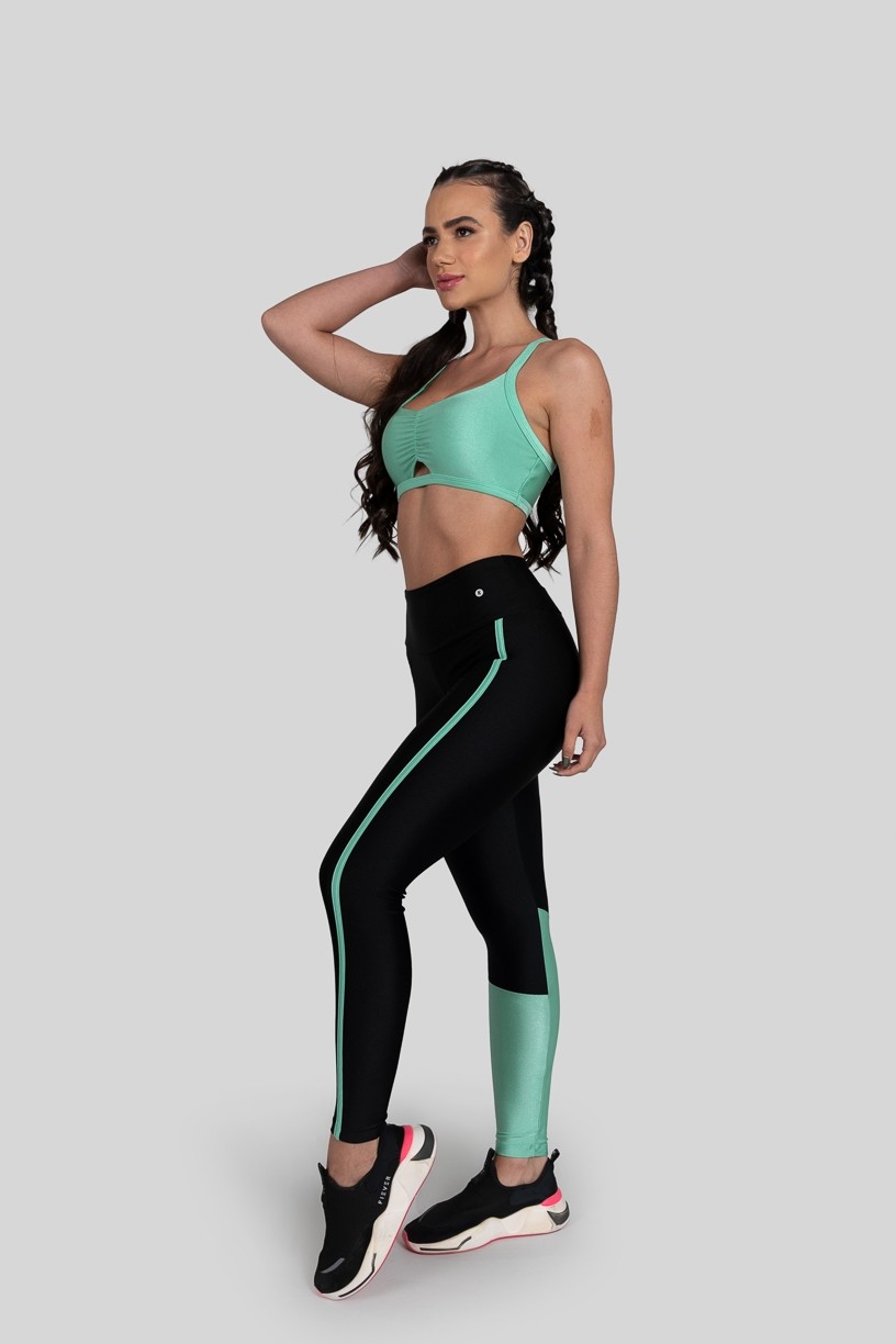 Calça Legging com Recorte e Chapado (Preto / Verde Claro) | Ref: K3145-C