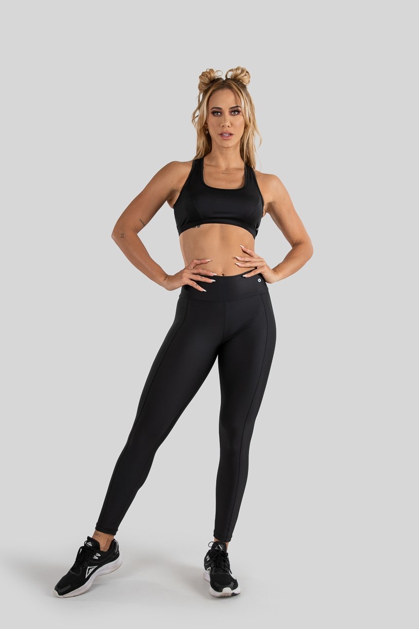 Calça Legging com Recorte e Pesponto (Preto) | Ref: K3208-A