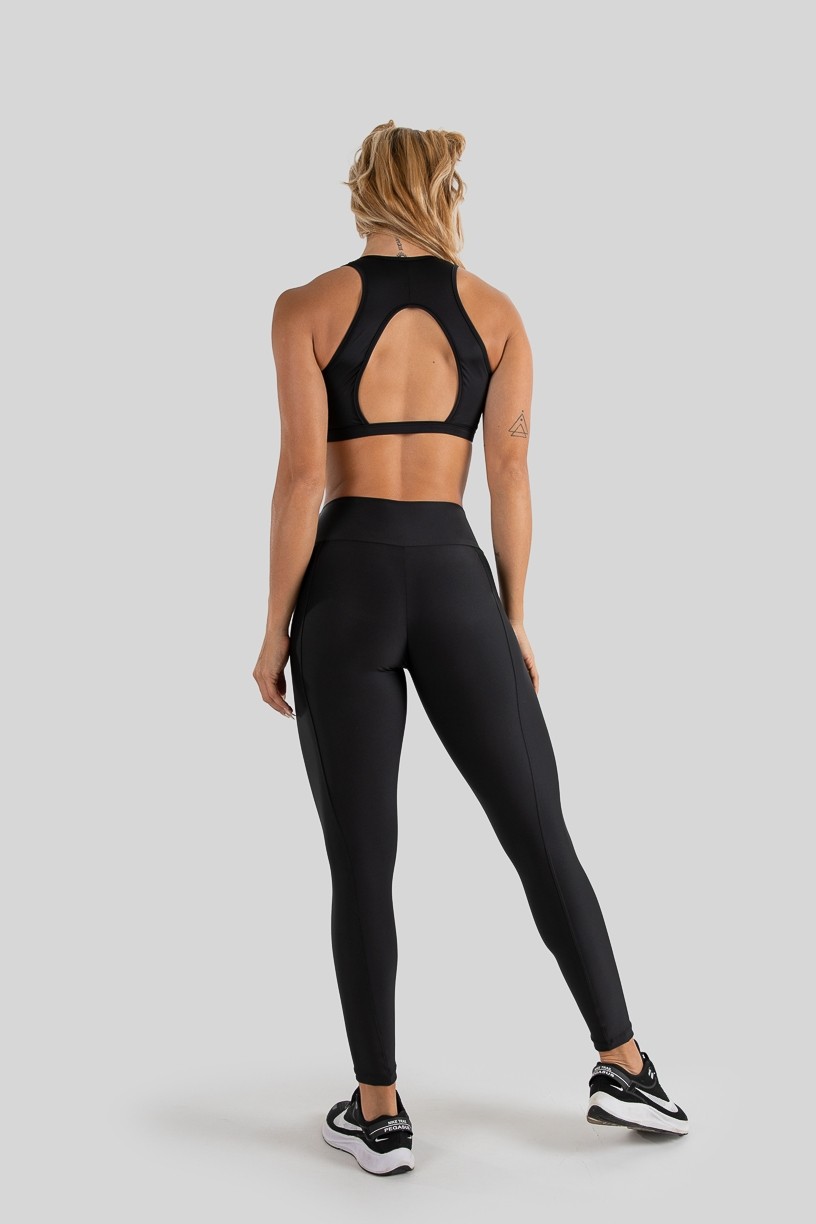 Calça Legging com Recorte e Pesponto (Preto) | Ref: K3208-A