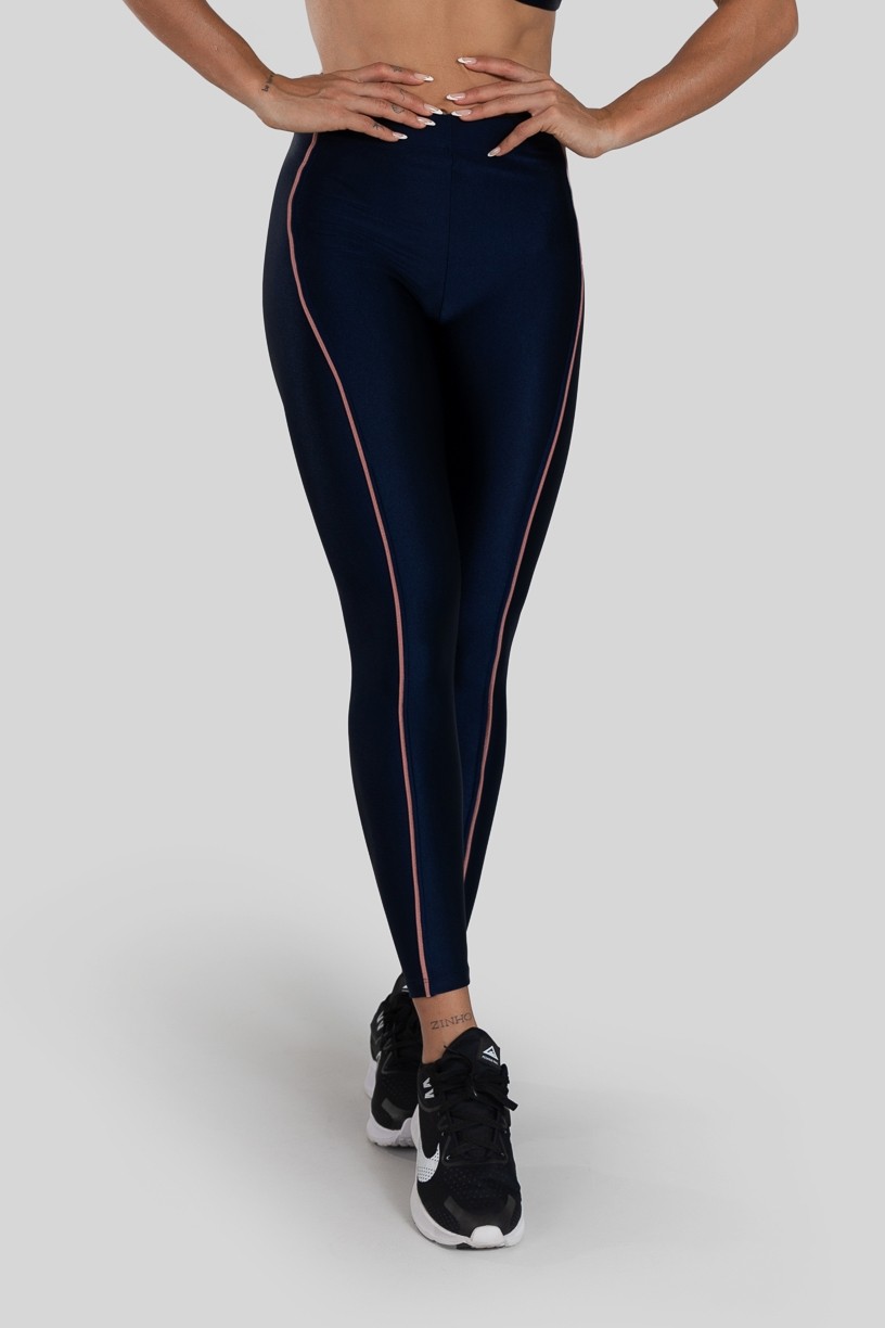 Calça Legging com Recorte e Vivo (Azul Marinho / Rosê) | Ref: K3150-C