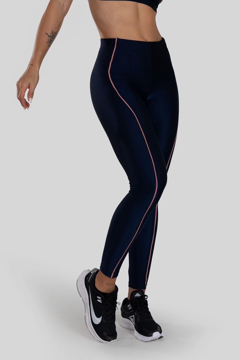 Calça Legging com Recorte e Vivo (Azul Marinho / Rosê) | Ref: K3150-C