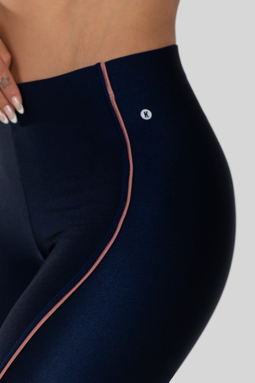 Calça Legging com Recorte e Vivo (Azul Marinho / Rosê) | Ref: K3150-C