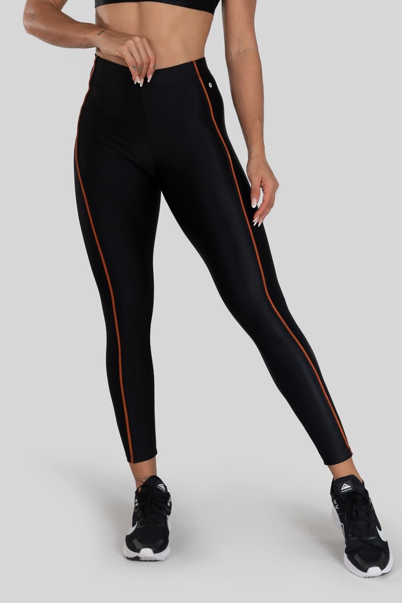 Calça Legging com Recorte e Vivo (Preto / Bronze) | Ref: K3150-A