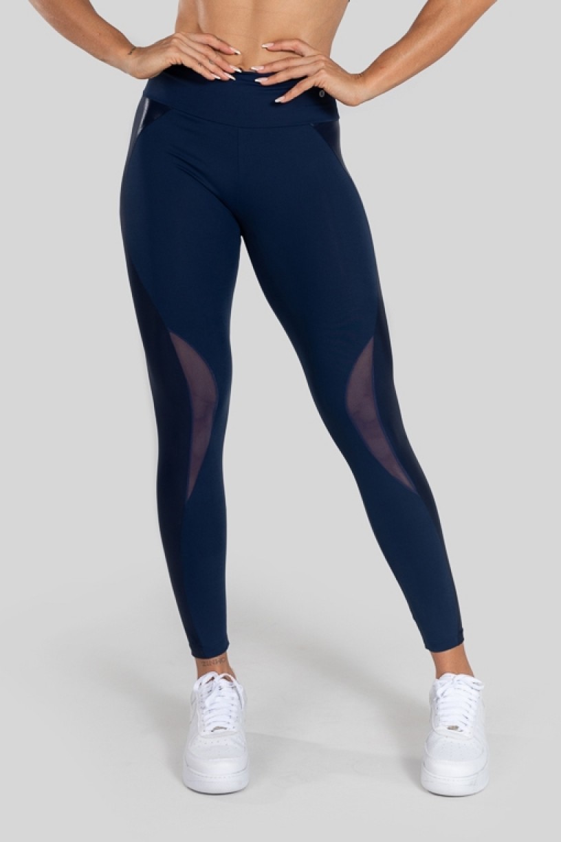 Calça Legging com Recorte em Cirrê e Tule (Azul Marinho) | Ref: K3148-C