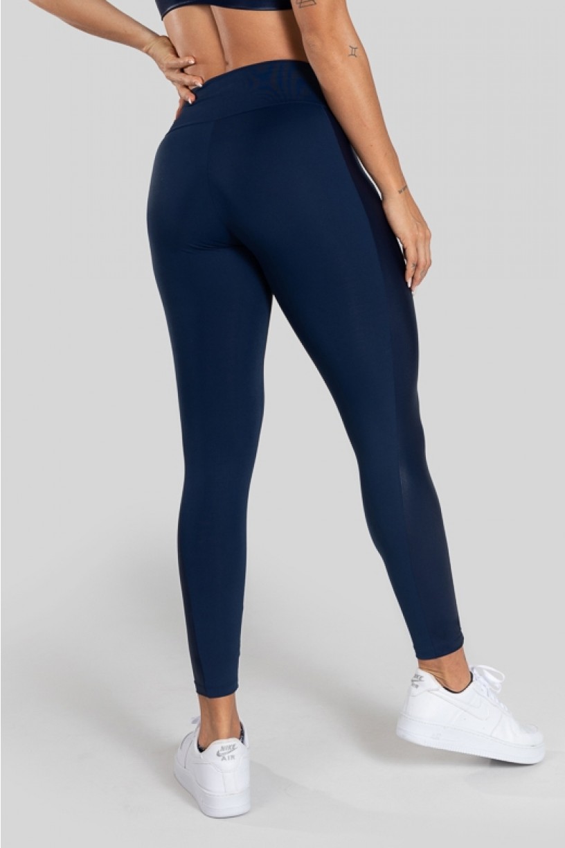 Calça Legging com Recorte em Cirrê e Tule (Azul Marinho) | Ref: K3148-C